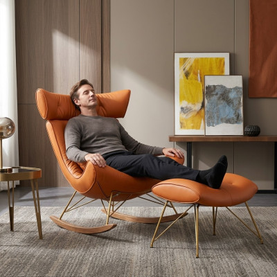 Fauteuil metalen design gestoffeerde lounge club stoel zitkamer schommel.