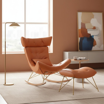 Fauteuil metalen design gestoffeerde lounge club stoel zitkamer schommel.