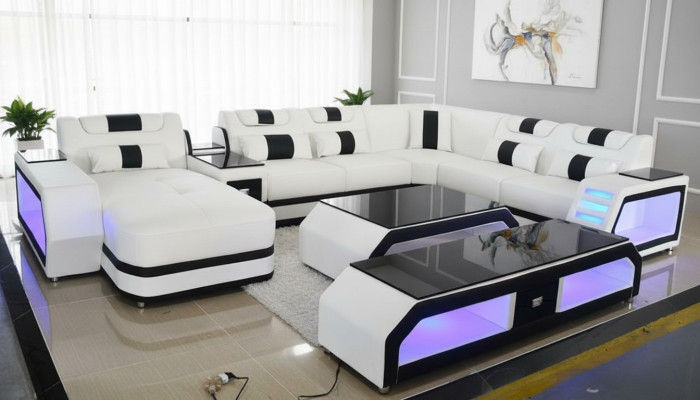 U-vormige moderne luxe woonlandschap bankstel hoekbank U-vorm bank kunstleer wit
