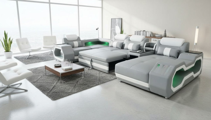 Grijs Nieuw Bank U-vormige Stoffen Bankstel Woonlandschap Ontwerp Modern Leren Bankstellen