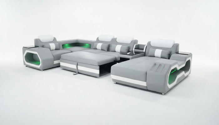 Grijs Nieuw Bank U-vormige Stoffen Bankstel Woonlandschap Ontwerp Modern Leren Bankstellen