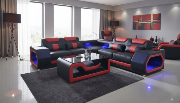 Woonkamer hoekbank L-vorm Stoffen leer Hout Modern design Bekleding Bank Nieuw