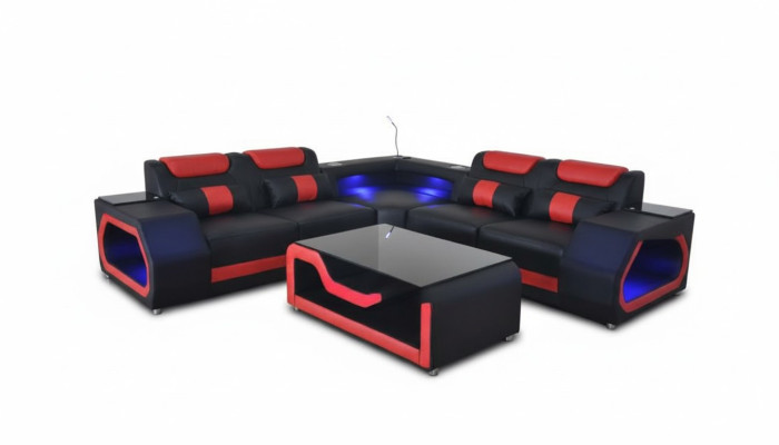 Woonkamer hoekbank L-vorm Stoffen leer Hout Modern design Bekleding Bank Nieuw