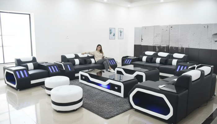 Sofaset 3+2+1-zits bankstel met bijzettafelset, modern design 4-delige moderne.