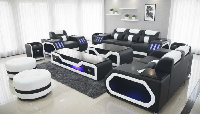 Sofaset 3+2+1-zits bankstel met bijzettafelset, modern design 4-delige moderne.