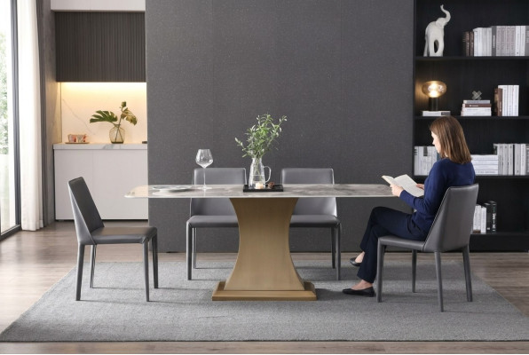 Luxe eettafel roestvrijstalen tafels meubelszuil tafel marmeren stijl eettafels metaal