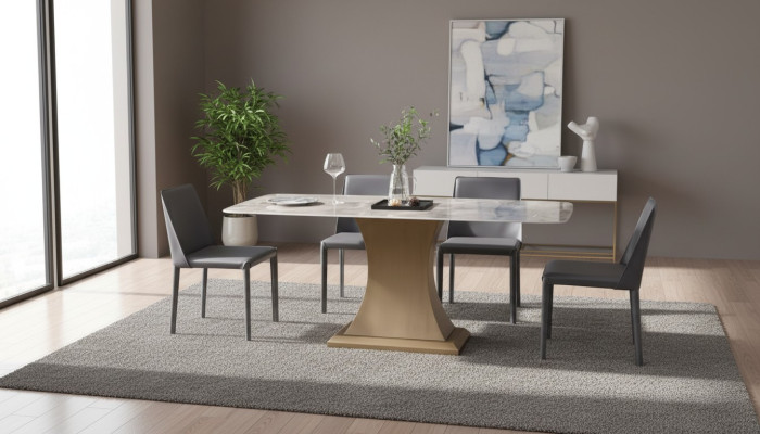 Luxe eettafel roestvrijstalen tafels meubelszuil tafel marmeren stijl eettafels metaal