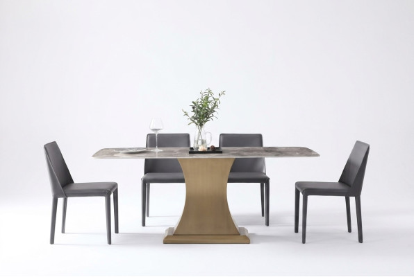Luxe eettafel roestvrijstalen tafels meubelszuil tafel marmeren stijl eettafels metaal