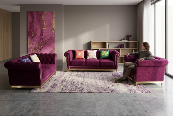 Zithoek 3+2+1 zits meubels gestoffeerd textiel-leder modern Chesterfield ontwerp.