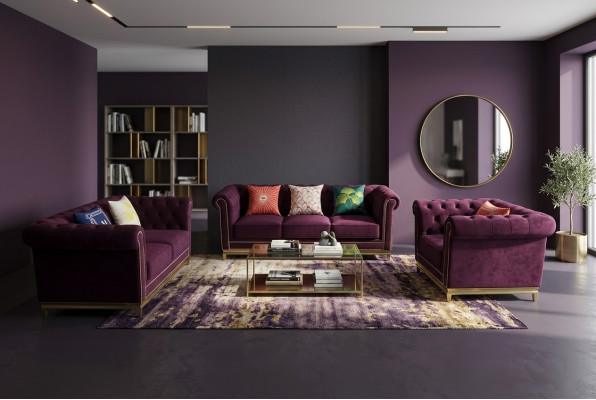 Zithoek 3+2+1 zits meubels gestoffeerd textiel-leder modern Chesterfield ontwerp.