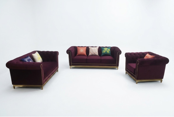 Zithoek 3+2+1 zits meubels gestoffeerd textiel-leder modern Chesterfield ontwerp.