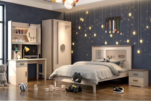 Kinderkamer jeugdkamer set bed kledingkast nachtkastje bureau 4-delige.