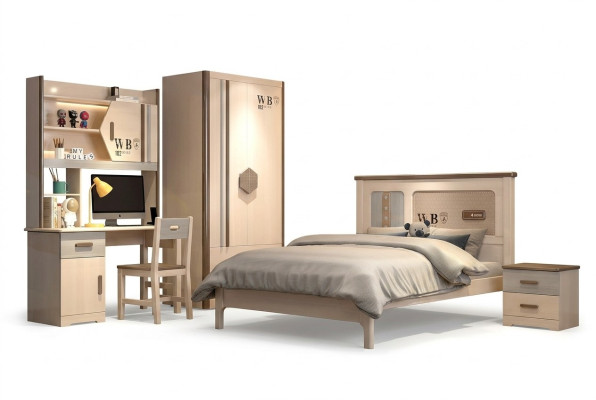 Kinderkamer jeugdkamer set bed kledingkast nachtkastje bureau 4-delige.