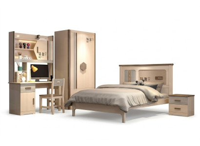 Kinderkamer jeugdkamer set bed kledingkast nachtkastje bureau 4-delige.