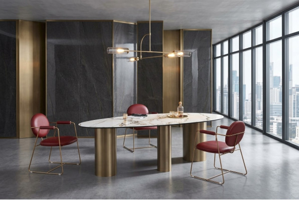 Eetkamer meubelen Roestvrij staal Ovaal Eettafel Tafel Ontwerp Tafels Luxe meubelen Rond Nieuw