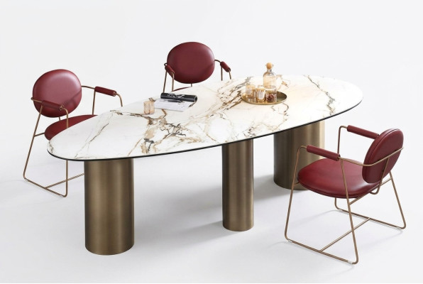 Eetkamer meubelen Roestvrij staal Ovaal Eettafel Tafel Ontwerp Tafels Luxe meubelen Rond Nieuw