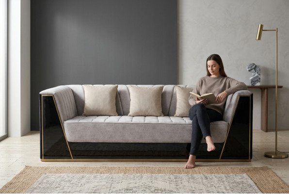 Bank 3-zitsbanken luxe textiel banken grote gestoffeerde design meubels Driezitter