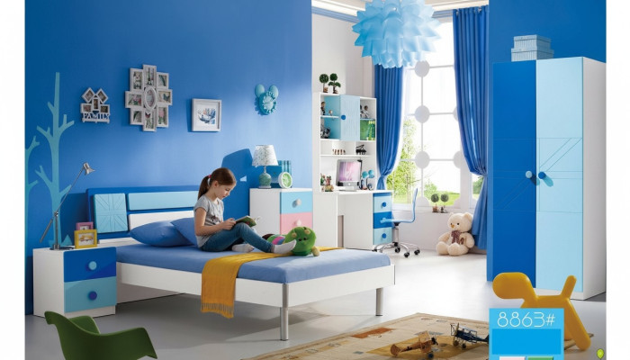Kinderkamer set Bed Kledingkast Moderne jeugd slaapkamer Nieuwe 4-delige set.