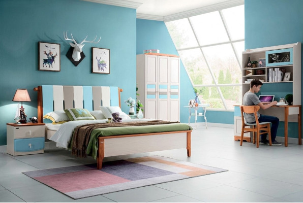 Echt houten bed bureau kast Nieuwe 5-delige complete set houten slaapkamer