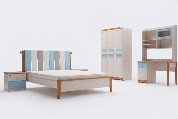 Echt houten bed bureau kast Nieuwe 5-delige complete set houten slaapkamer