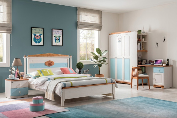 Compleet jeugdkamer kinderkamerset bed kledingkast ladekast 5-delig massief hout