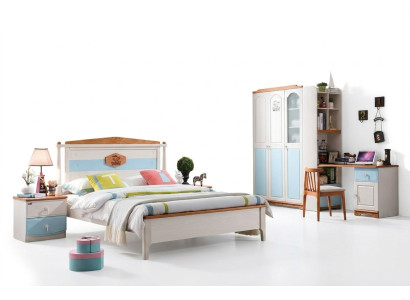 Compleet jeugdkamer kinderkamerset bed kledingkast ladekast 5-delig massief hout