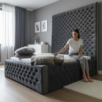 Ontwerper Modern Chesterfield-bed in modern luxueuze stijl met hoog hoofdeinde.