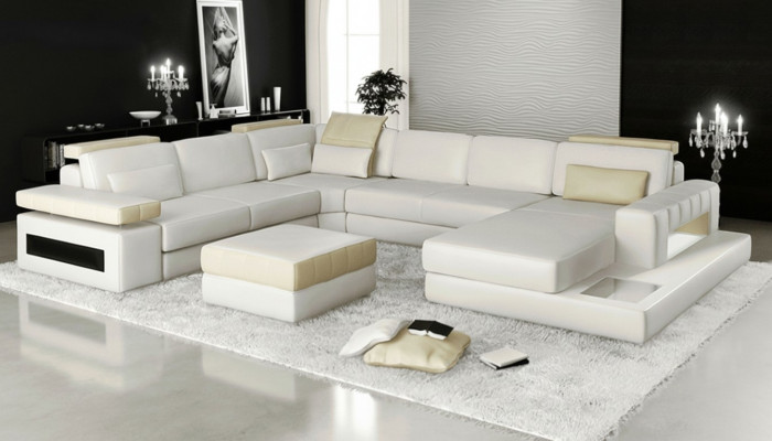 Grote U-vormige hoekbank bank bankstel bekleding leder textiel stof woonlandschap