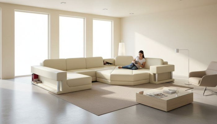 Hoekbank U-vorm Bank Woonlandschap Bank Moderne Ontwerp Bank Stof Leer