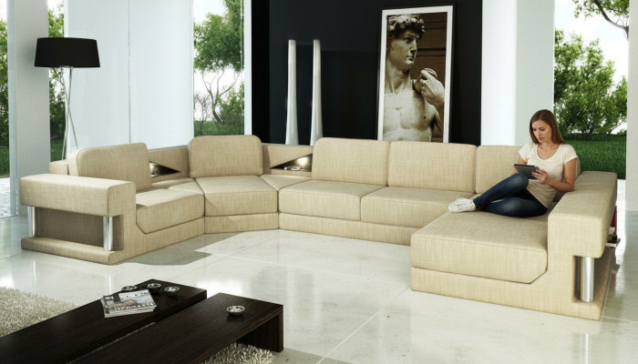 Hoekbank met slaapfunctie Modern design Bankstel Textiel Stof U-vorm Bank Woonlandschap