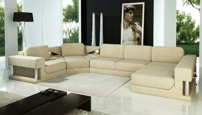 Hoekbank met slaapfunctie Modern design Bankstel Textiel Stof U-vorm Bank Woonlandschap