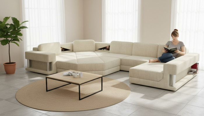 U-vorm Bank Bank Ontwerp Bank Textiel Modern Gestoffeerd Nieuw Woonlandschap Hoekbank