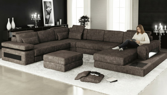 Hoekbank stof U-vorm bank design bekleding textiel hoek woonlandschap slaapfunctie