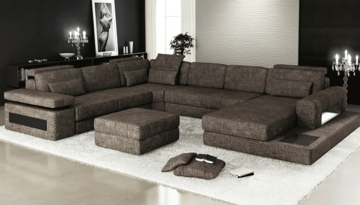Hoekbank stof U-vorm bank design bekleding textiel hoek woonlandschap slaapfunctie