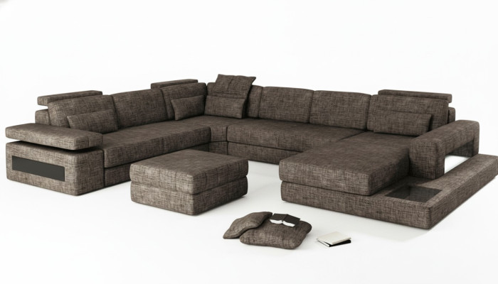 Hoekbank stof U-vorm bank design bekleding textiel hoek woonlandschap slaapfunctie