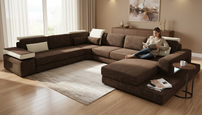 U-vorm bankontwerp bekleding moderne stoffen hoekbank woonlandschap stoffen hoekbank