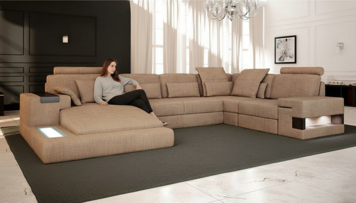 U-vormige gestoffeerde banken, textielontwerp verlichte woonlandschap hoekbank bank sofa