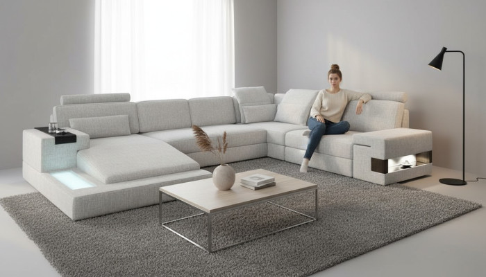 Hoekbank wooneiland bank bank U-vorm gestoffeerde banken textiel design meubels nieuw.