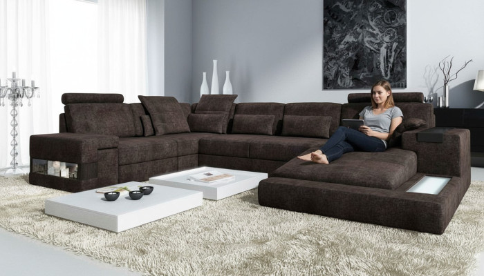 Textielbank hoekbank U-vorm Moderne bank leren hoekbank gestoffeerde woonlandschap