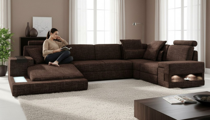 Hoekbank U-vorm Moderne Bank Leren Hoekbank Gestoffeerd Stof Textiel Design Bank