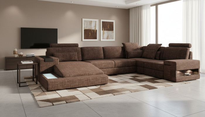 Hoekbank U-vorm Moderne Bank Leren Hoekbank Gestoffeerd Stof Textiel Design Bank