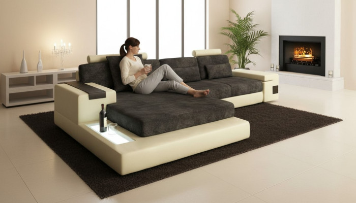 Slaapbank hoekbank woonlandschap hoekbank bekleding hoek zitbank modern L-vormig groot.