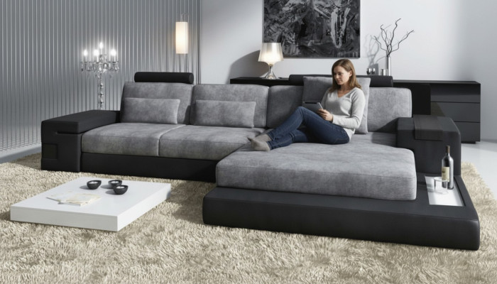 Hoekbank woonkamer L-vorm gestoffeerde bank textiel-leder design NIEUW modern