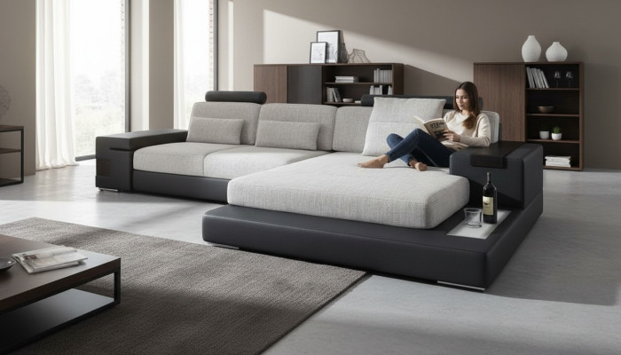 Stof L-vormbank woonkamer hoekbank modern design textiel grote bank modern
