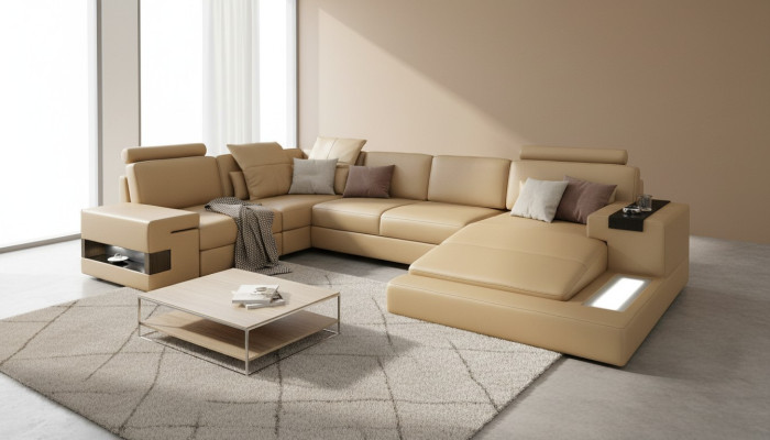 Hoekbank U-vorm bank woonlandschap bekleding slaapfunctie ontwerp modern nieuw