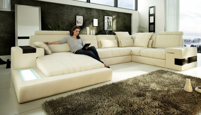 U-vorm Bank Bank Ontwerp Bekleding Modern Textiel Nieuwe Woonlandschap Leren Hoekbank
