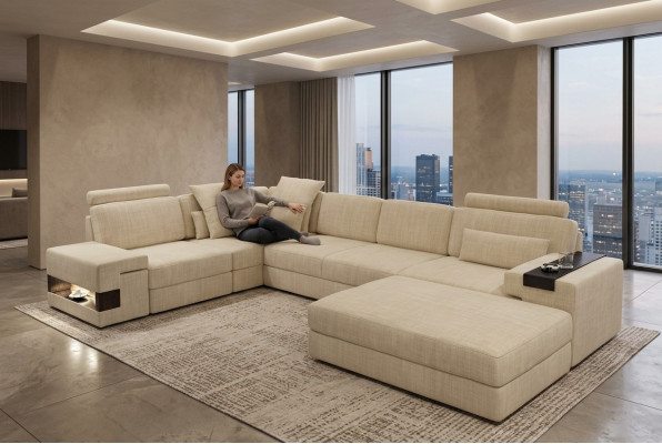 Textielbank L-vorm Bank Meubels Woonkamer Hoek Ontwerp Modern Zacht Stijl 2-dlg.Set
