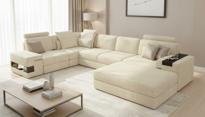 Textielbank L-vorm Bank Meubels Woonkamer Hoek Ontwerp Modern Zacht Stijl 2-dlg.Set