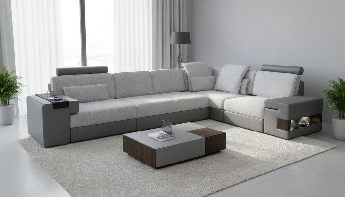 Ontwerper hoekbank woonkamer Luxe L-vormige bankstellen nieuwe stoffen bankstellen