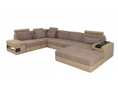 Bankstellen Hoekbank Leren Woonkamer Hout Gebied Poef Moderne L Vorm Nieuw Set
